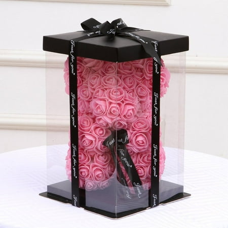 Rose Box Bear Doll Box Plastic Gift Box Packing Super Clear Thicken Layer Transparent Flower Box Birthday Cake Box(Black /& Transparent